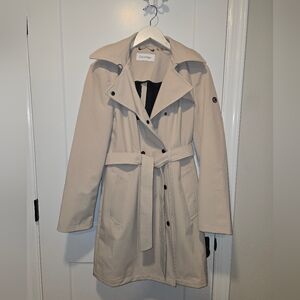 Calvin Klein Women's Double Breasted Cream Trench Rain Coat